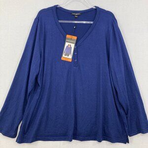New Mario Serrani size XXL Blue Purple Soft Stretch Knit Henley Long Sleeve Top